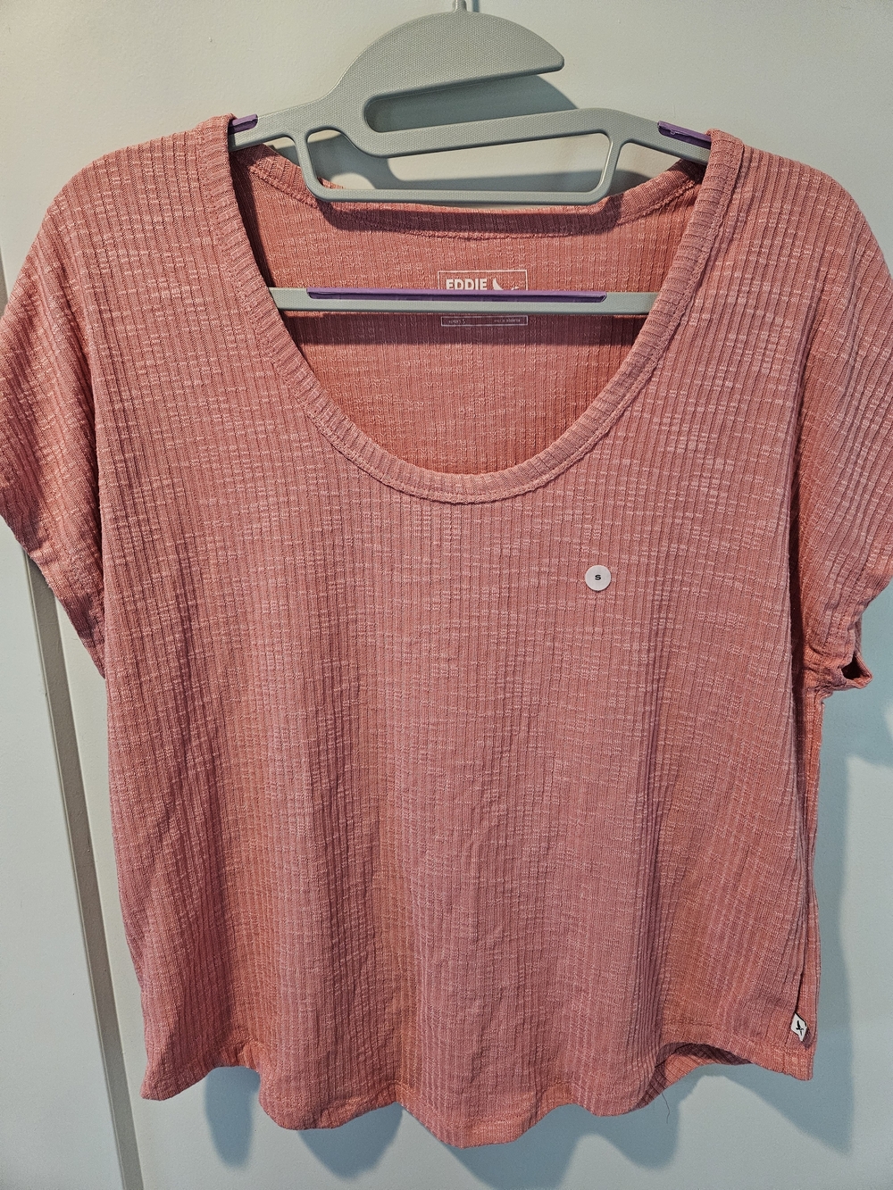 NWT Eddie Bauer Revive Rib Scoop Neck Tee Coral Size Small